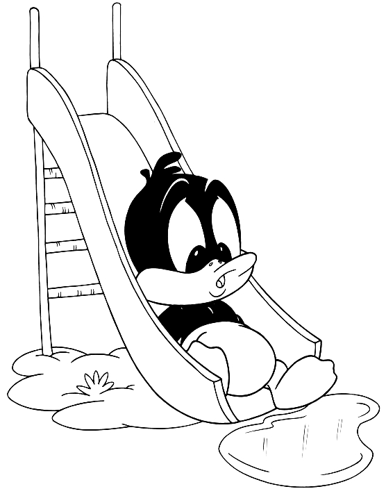 Suunnittelu Baby Daffy  plays en la slide (Baby Looney Tunes) vrityskuvats tulostettava lapsille