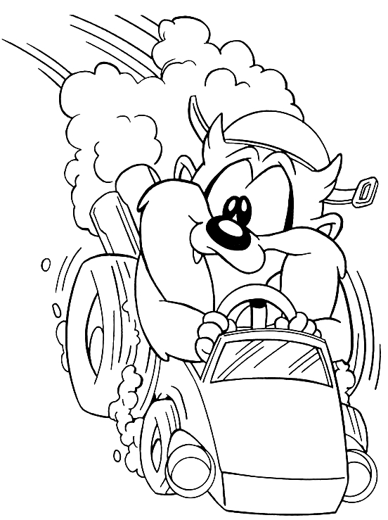 Suunnittelu Baby Taz who running in the his pedal car (Baby Looney Tunes) vrityskuvats tulostettava lapsille