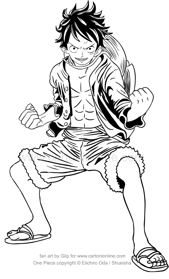 Suunnittelu Monkey D. Rufy of One Piece vrityskuvats tulostettava lapsille