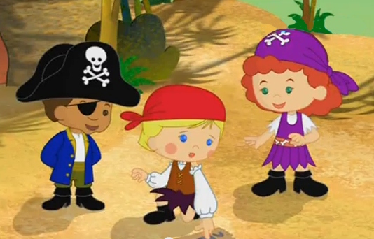 Chloe, Riley en Tara verkleedden zich als piraten