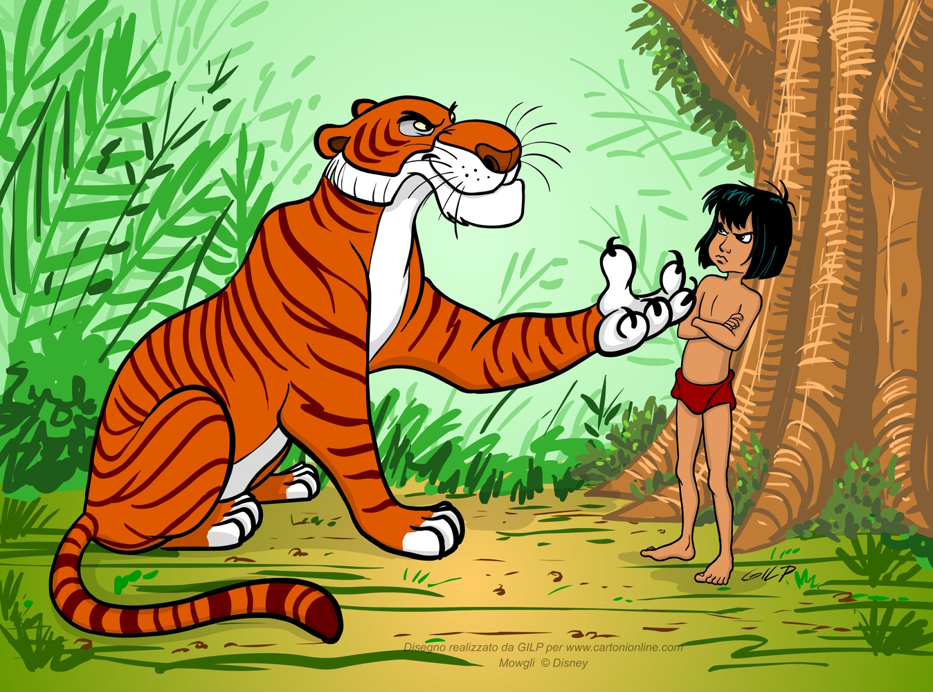 Mowgli and the tiger Shere Khan