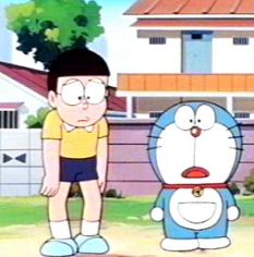 Doraemon en Nobita verdrietig