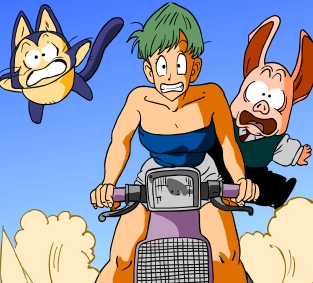 Bulma, porsas Olong ja Pual - Dragon Ball