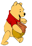 Winnie the Pooh în timp ce mănâncă miere
