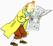 Tintin lukee sanomalehteä