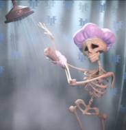 Squelette danse sous la douche