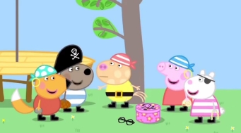 Peppa Pig och hans vänner förklädda som pirater