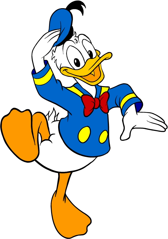 Donald Duck hilser med hatten