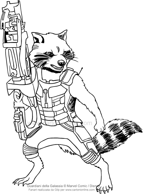 Kolorowanki Rocket Raccoon (Straznicy Galaktyki)  do wydrukowania i pokolorowania