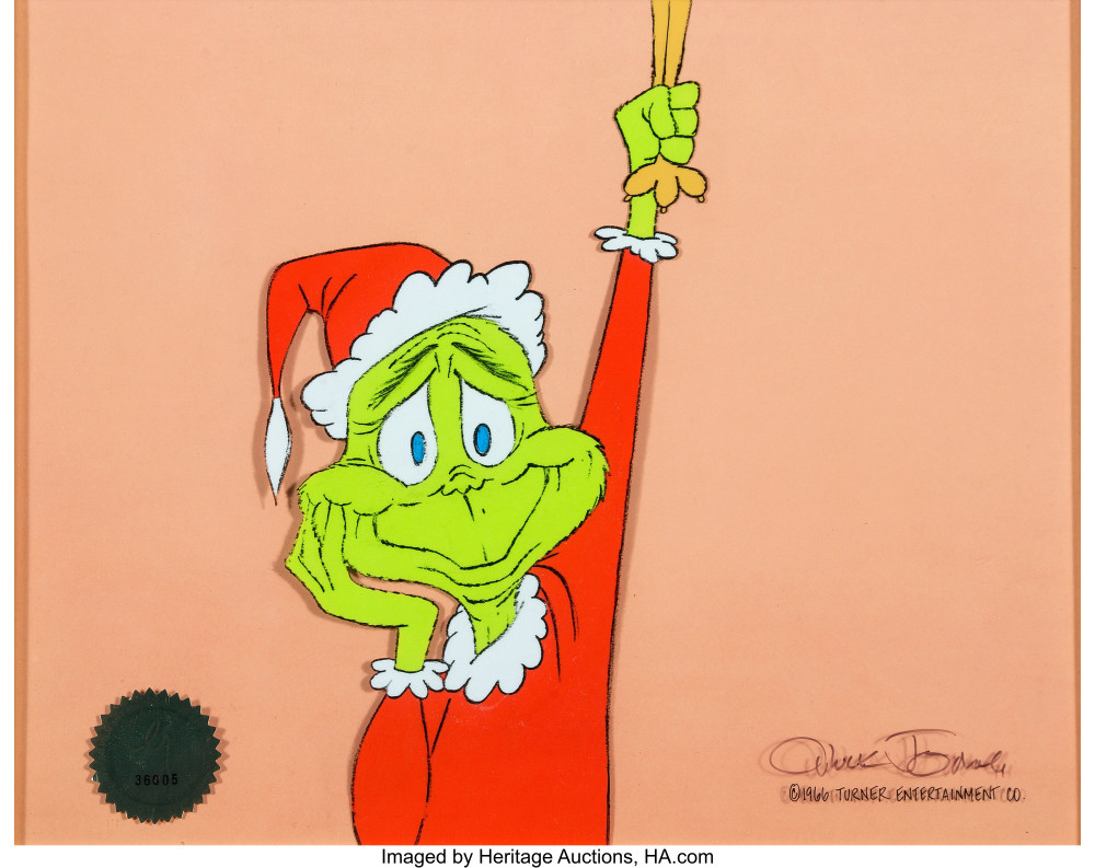 Come il Grinch ha rubato il Natale del Dr. Seuss Cel di produzione del Grinch dagli occhi blu autografato da Chuck Jones