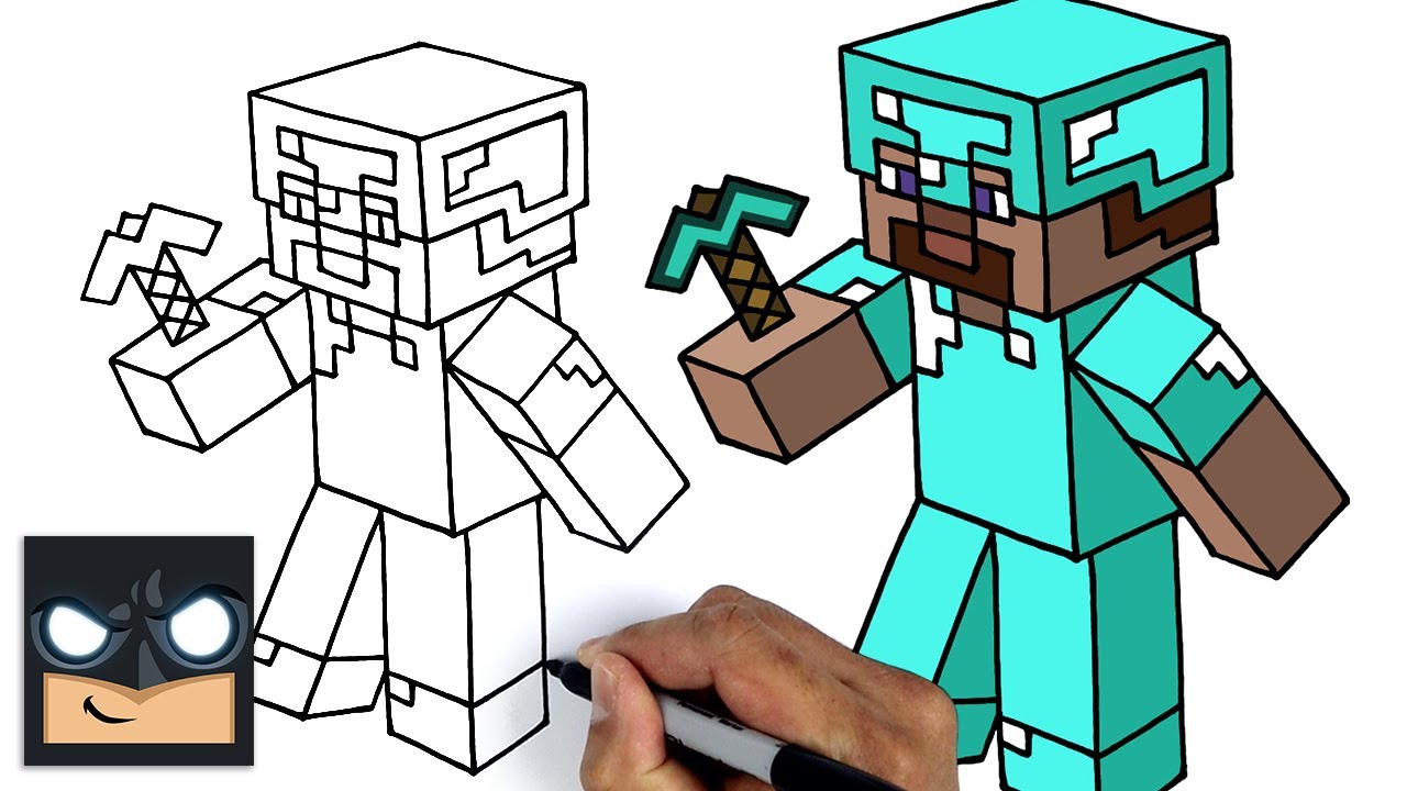 Cómo dibujar Minecraft | Steve Diamond Armor Diamond - Dibujos animados en  línea
