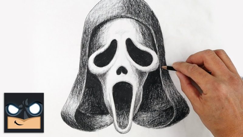 Come disegnare Ghostface |  Tutorial per schizzi di Halloween