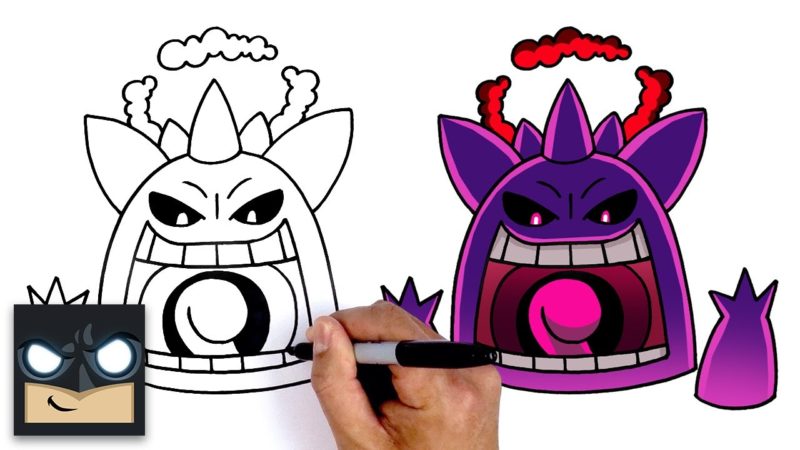 Come disegnare Gigantamax Gengar di Pokemon Spada e scudo