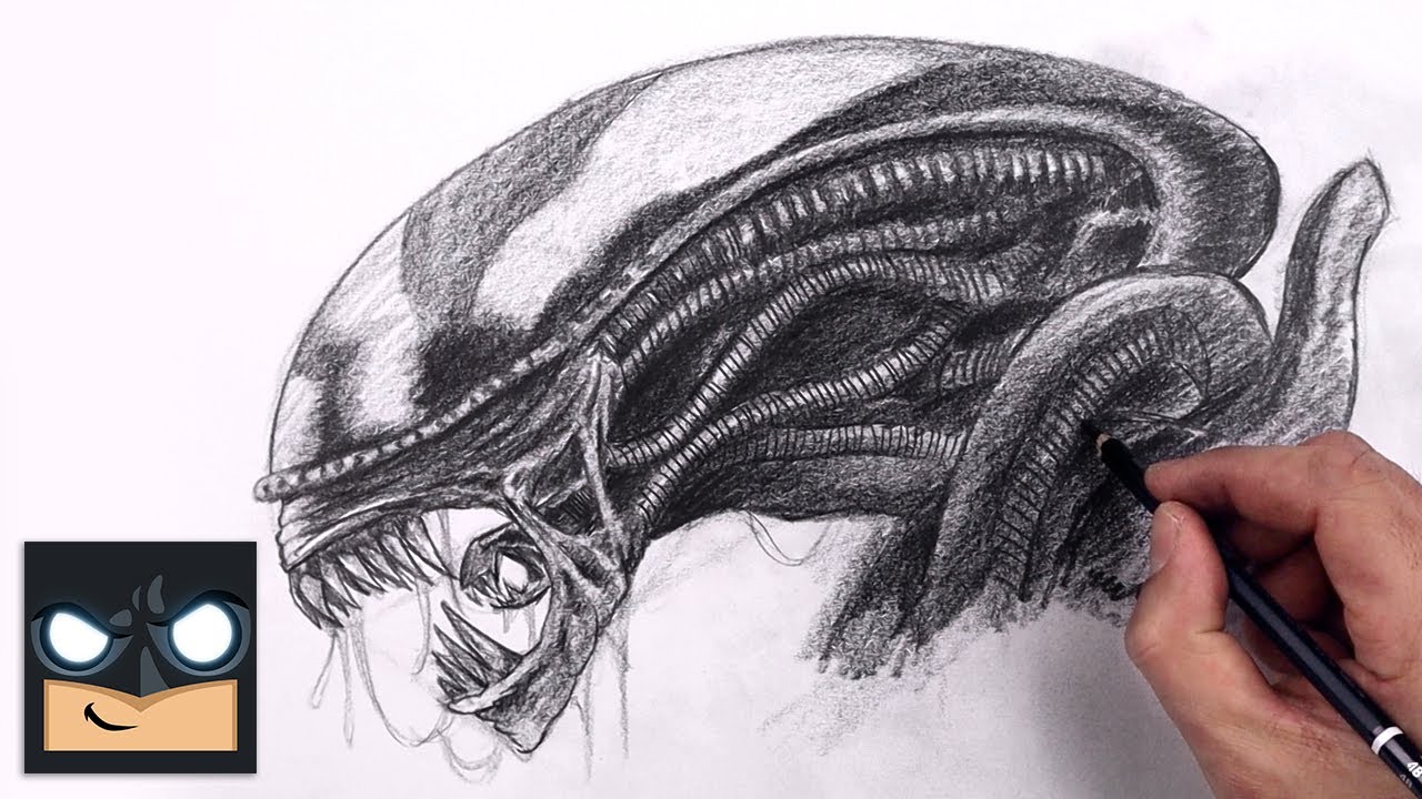 Cómo dibujar Alien Xenomorph con lápiz - Dibujos en línea