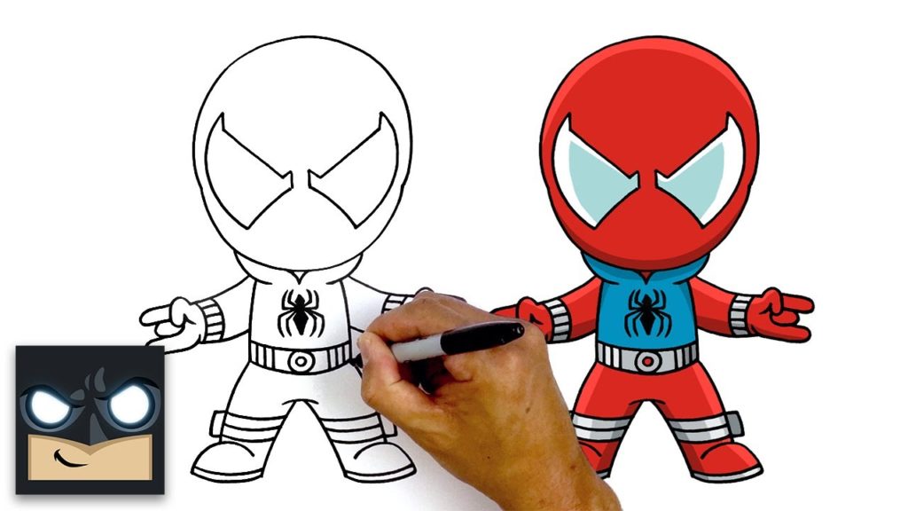 How to draw Scarlet Spider in chibi style - Online Cartoons