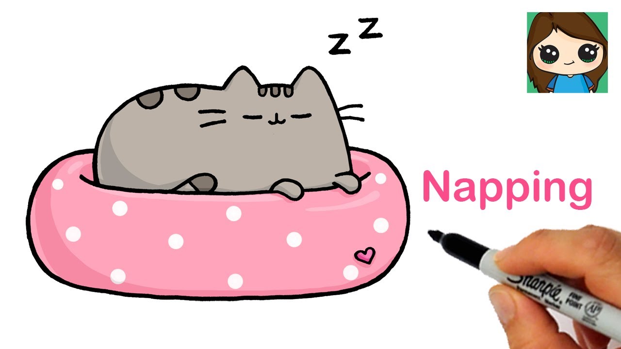 Come disegnare Pusheen sonnecchiante |  Gatto addormentato