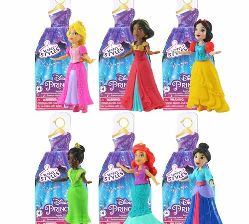 Disney Princess Secret Styles – Set di bambole articolate 9 cm: Rapunzel, Tiana, Biancaneve, Ariel, Mulan, Jasmine – Serie 4 e 6