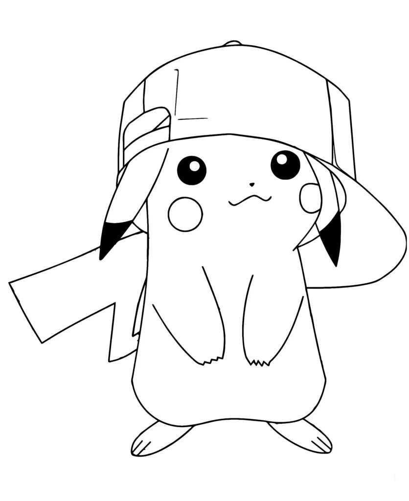 Disegno da colorare di Pikachu con il cappello