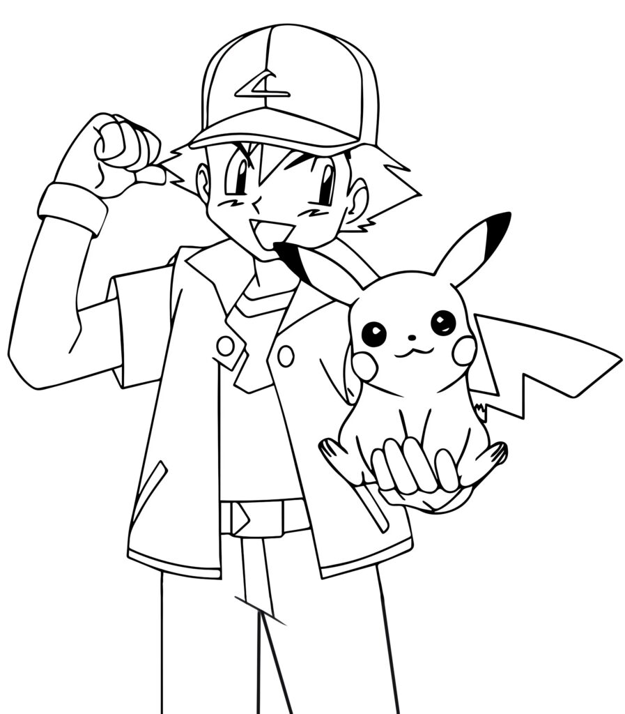 Disegno da colorare di Ash e Pikachu 