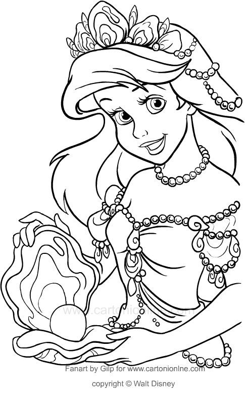Ausmalbilder Ariel avec la perle gante (la petite sirene)  zum Drucken und Frben