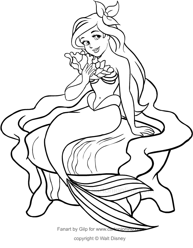 Ausmalbilder Ariel sur le trne (la petite sirene)  zum Drucken und Frben