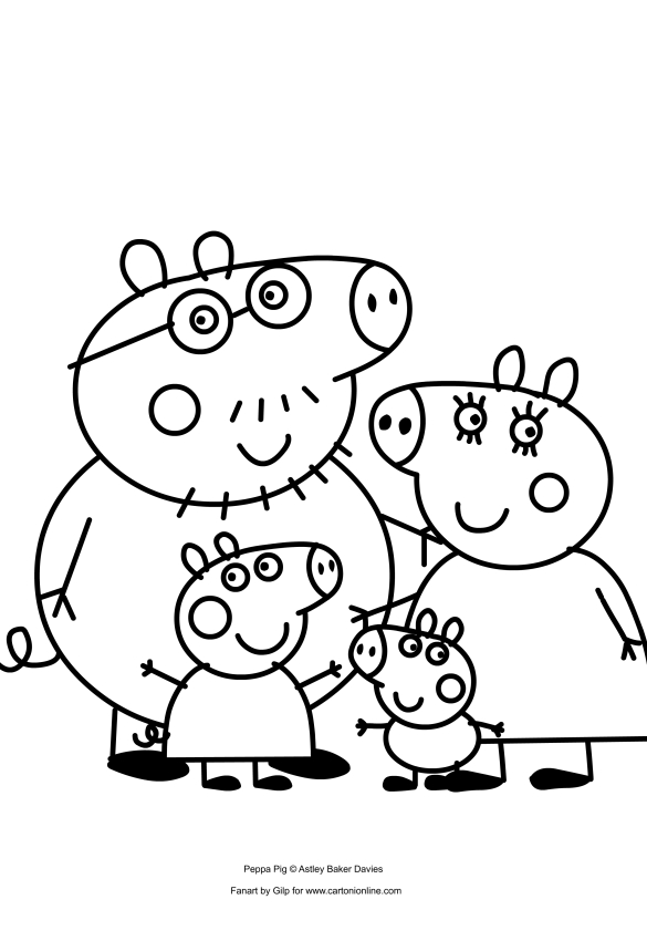 Ausmalbilder Peppa Pig mit seiner Familie