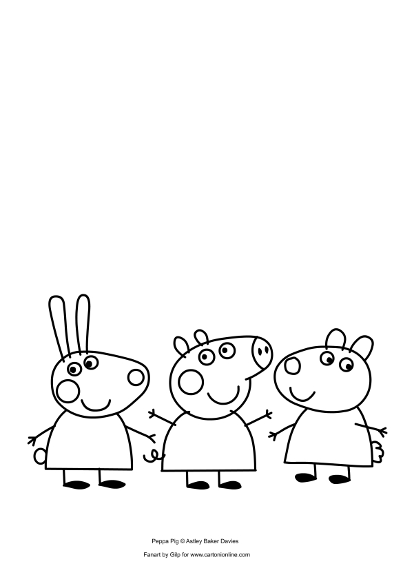 Ausmalbilder Peppa Pig, Rebecca Rabbit und Suzy Sheep